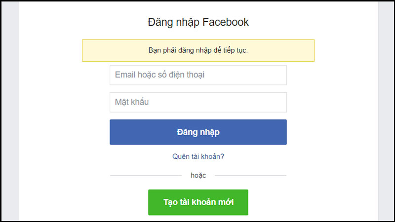 Đăng nhập tài khoản facebook vào trình duyệt website